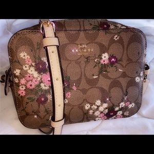 COACH mini camera bag in evergreen print